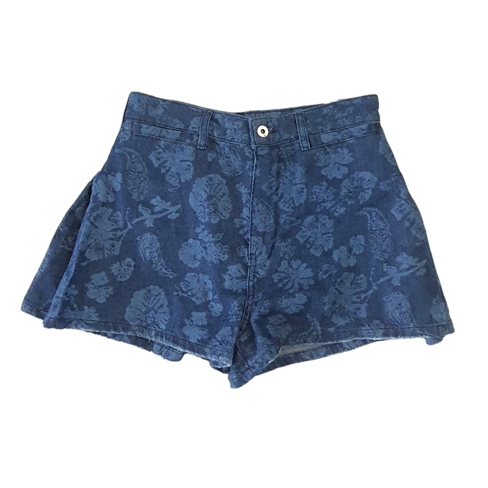 Antrhopologie Pilcro Floral Swing Shorts Sz 26 Blue Denim High Rise Comfort NWT